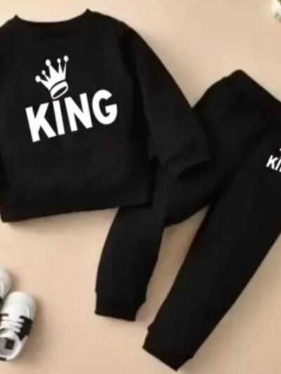 Toddler Boy Black "KING" Tracksuit - Cozy Fleece Sweatshirt